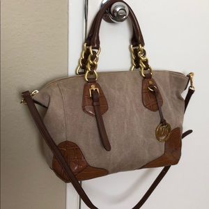 Micheal Kors canvas and brown leather bag